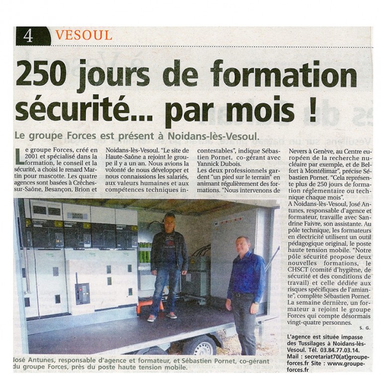 article de journal de Vesoul sur la formation sécurité