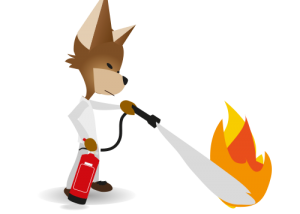 Martin éteint un incendie avec un extincteur