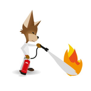 Martin éteint un incendie avec un extincteur