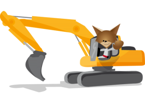 Mascotte Martin dans un engin de chantier
