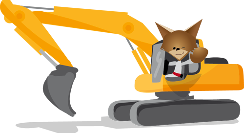 Mascotte Martin dans un engin de chantier